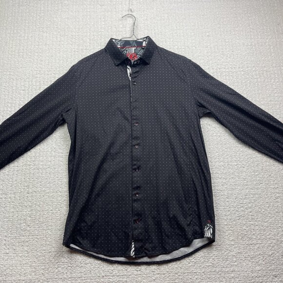 Au Noir Shirt Geo Abstract Men M Black Stretch Long Sleeve Button Down Flip Cuff - Picture 6 of 12